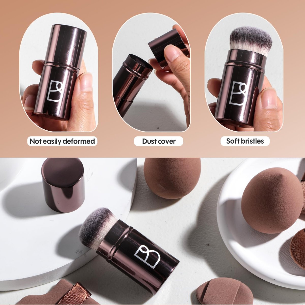 BS-MALL Kabuki Brush Makeup Sponge Set 8 Pcs: Foundation Powder Brush & Powder Puff Essentials for Flawless Makeup Application - görsel 3