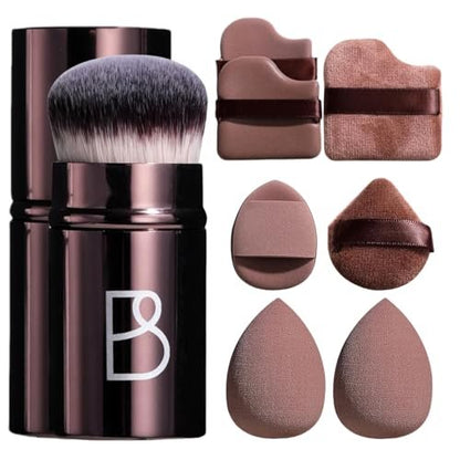 BS-MALL Kabuki Brush Makeup Sponge Set 8 Pcs: Foundation Powder Brush & Powder Puff Essentials for Flawless Makeup Application