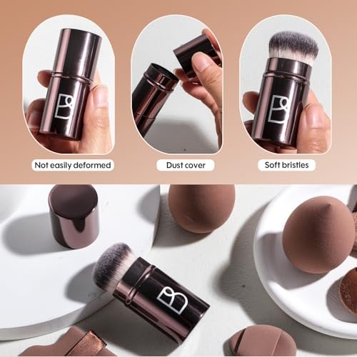 BS-MALL Kabuki Brush Makeup Sponge Set 8 Pcs: Foundation Powder Brush & Powder Puff Essentials for Flawless Makeup Application - görsel 4