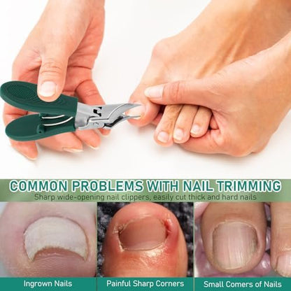 Eagle Beak Beveled Nail Clippers - 3-Piece Set for Thick Nails, Seniors & Ingrown Care (Green) Avelisse