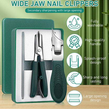 Eagle Beak Beveled Nail Clippers - 3-Piece Set for Thick Nails, Seniors & Ingrown Care (Green) Avelisse