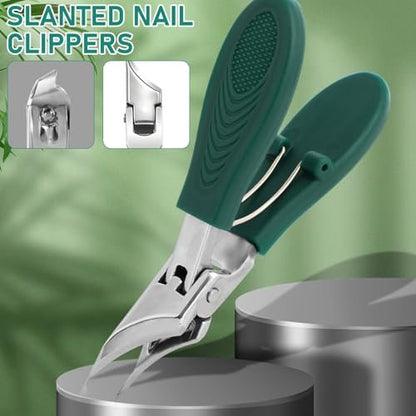 Eagle Beak Beveled Nail Clippers - 3-Piece Set for Thick Nails, Seniors & Ingrown Care (Green) Avelisse