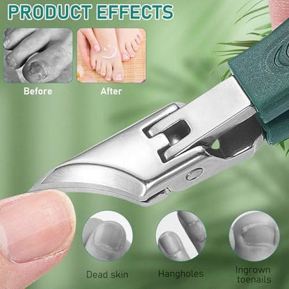 Eagle Beak Beveled Nail Clippers - 3-Piece Set for Thick Nails, Seniors & Ingrown Care (Green) Avelisse