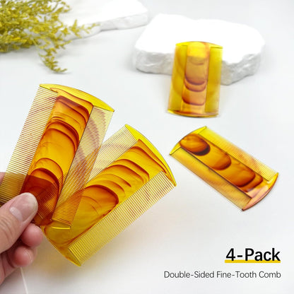 4 Pack Amber Swirl Fine-Tooth Plastic Hair Combs – Dual-Sided Grooming Tool for All Hair Types