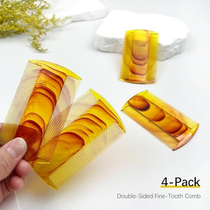 4 Pack Amber Swirl Fine-Tooth Plastic Hair Combs – Dual-Sided Grooming Tool for All Hair Types