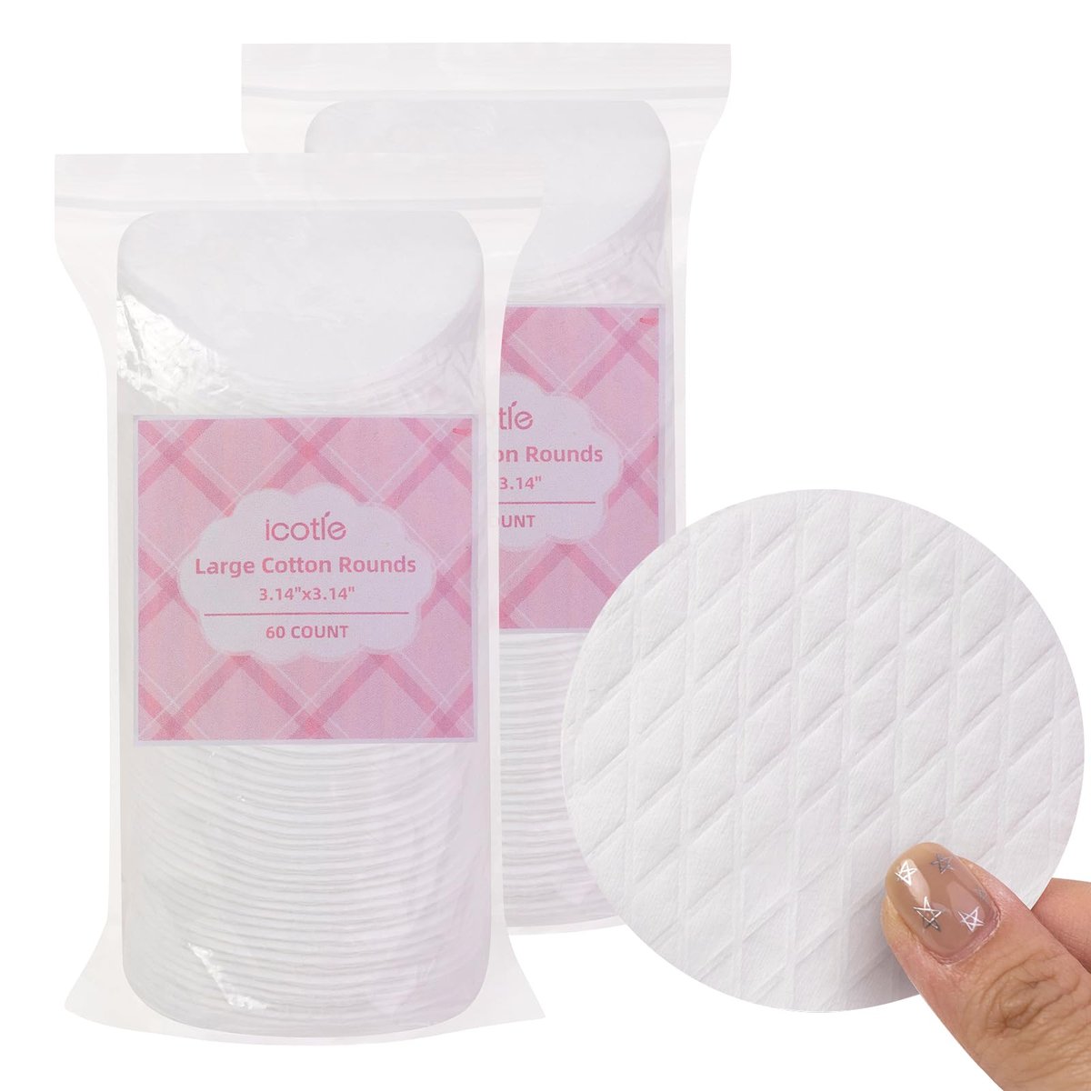 ICOTLE Extra Large Cotton Rounds - 3.14" Diameter, 100% Pure Cotton, Lint-Free, 120 Count for Makeup Removal & Face Cleansing - görsel 1