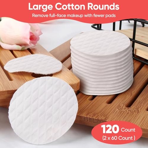ICOTLE Extra Large Cotton Rounds - 3.14" Diameter, 100% Pure Cotton, Lint-Free, 120 Count for Makeup Removal & Face Cleansing - görsel 8