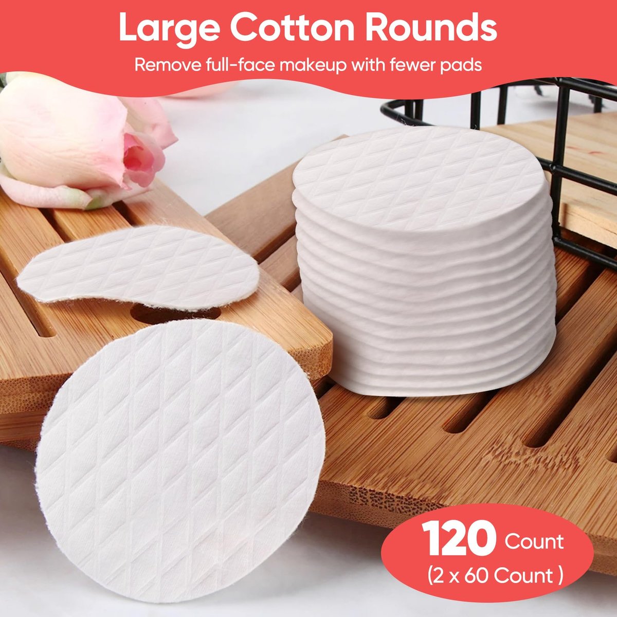 ICOTLE Extra Large Cotton Rounds - 3.14" Diameter, 100% Pure Cotton, Lint-Free, 120 Count for Makeup Removal & Face Cleansing - görsel 7