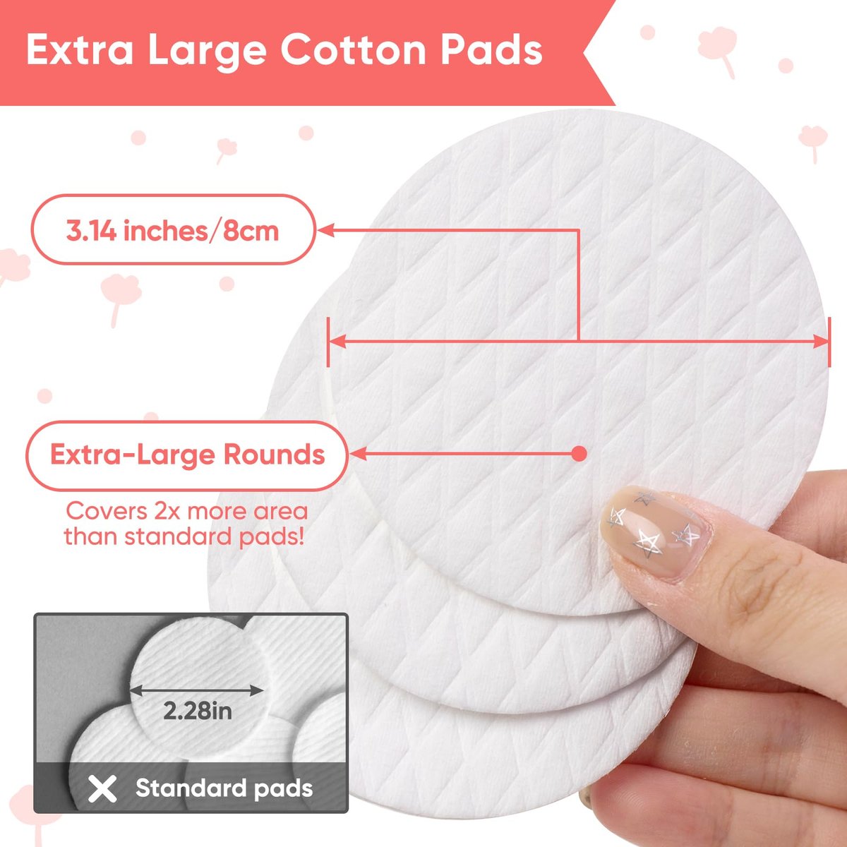 ICOTLE Extra Large Cotton Rounds - 3.14" Diameter, 100% Pure Cotton, Lint-Free, 120 Count for Makeup Removal & Face Cleansing - görsel 3