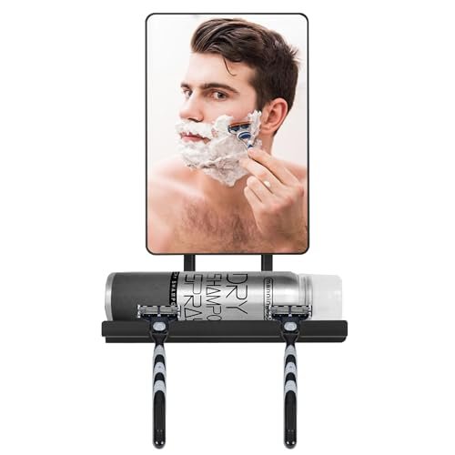 Deweisn Fogless Shower Mirror with 360° Rotation, Adjustable Shaving Mirror, Multifunctional Storage Tray & Razor Holders - Black Avelisse