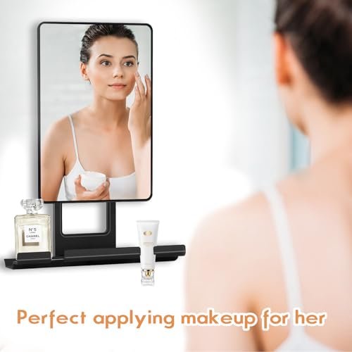 Deweisn Fogless Shower Mirror with 360° Rotation, Adjustable Shaving Mirror, Multifunctional Storage Tray & Razor Holders - Black Avelisse