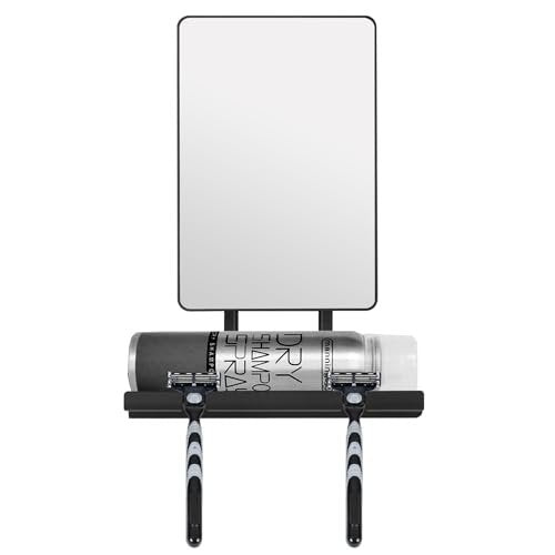 Deweisn Fogless Shower Mirror with 360° Rotation, Adjustable Shaving Mirror, Multifunctional Storage Tray & Razor Holders - Black Avelisse