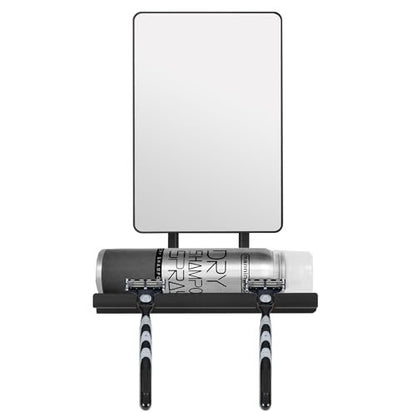 Deweisn Fogless Shower Mirror with 360° Rotation, Adjustable Shaving Mirror, Multifunctional Storage Tray & Razor Holders - Black Avelisse