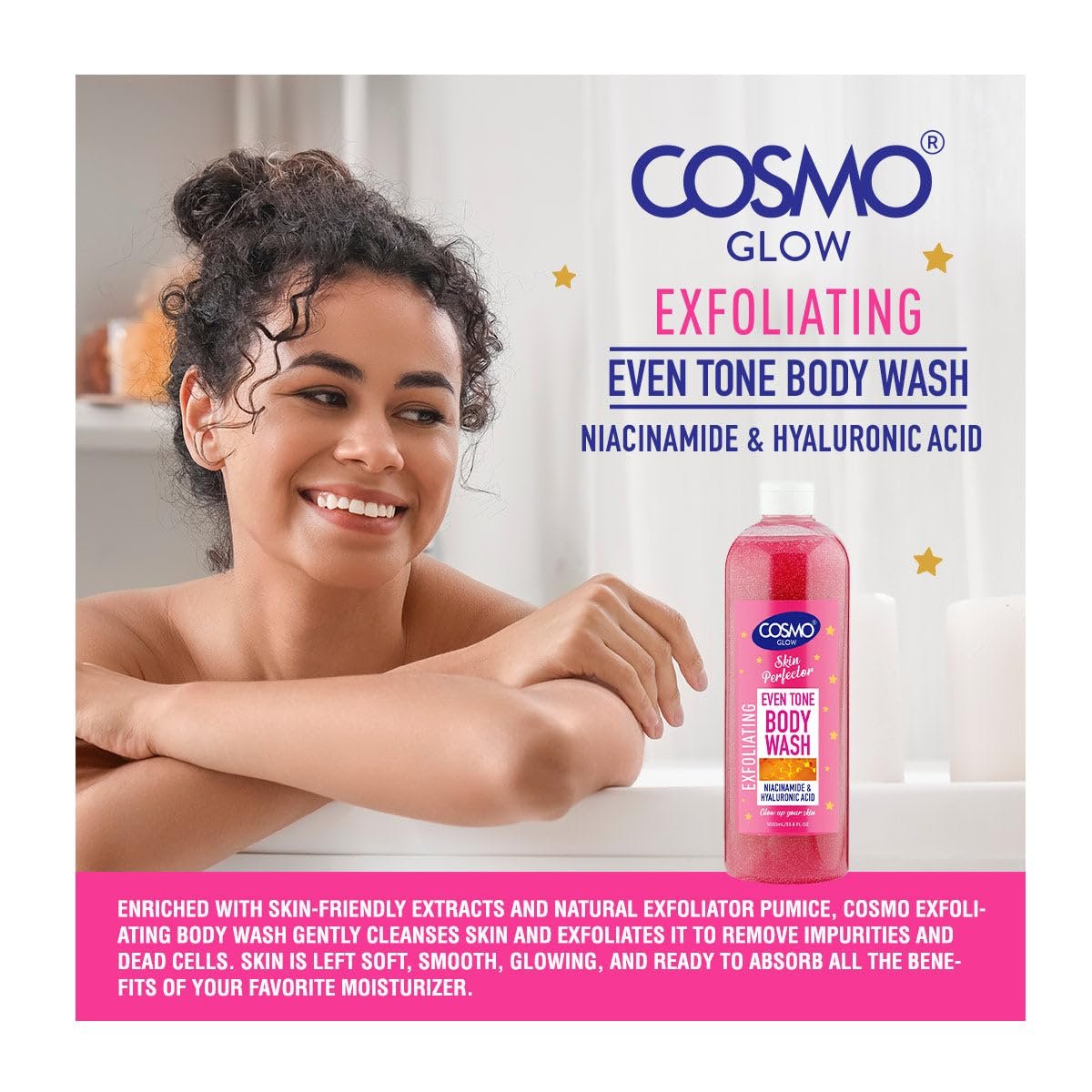 Cosmo Glow Skin Perfector Even Tone Exfoliating Body Wash - 33.8 fl oz with Niacinamide & Hyaluronic Acid - görsel 5