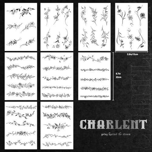 CHARLENT Temporary Tattoos for Women - 49 Pcs Line Leaves Sketch Fake Tattoos - Realistic Long-Lasting Waterproof Body Art for Arm, Wrist, Leg - görsel 4