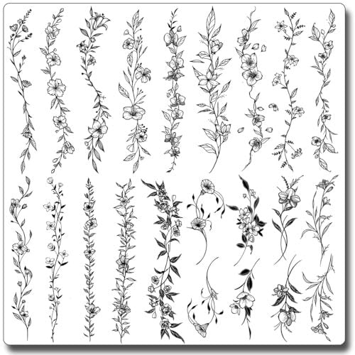 CHARLENT Temporary Tattoos for Women - 49 Pcs Line Leaves Sketch Fake Tattoos - Realistic Long-Lasting Waterproof Body Art for Arm, Wrist, Leg - görsel 2