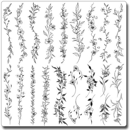 CHARLENT Temporary Tattoos for Women - 49 Pcs Line Leaves Sketch Fake Tattoos - Realistic Long-Lasting Waterproof Body Art for Arm, Wrist, Leg