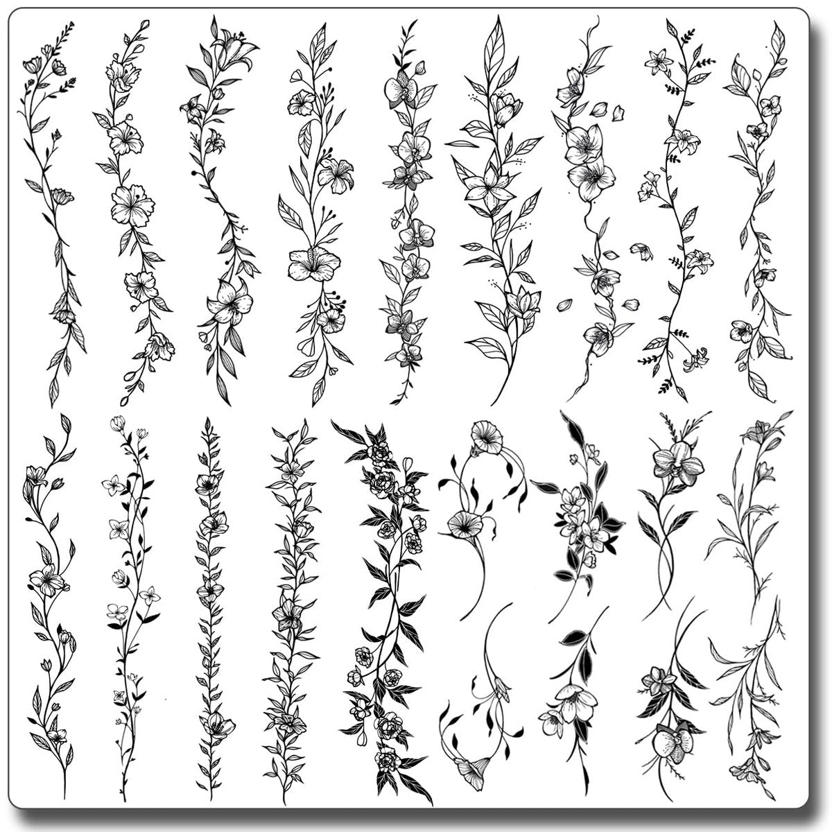 CHARLENT Temporary Tattoos for Women - 49 Pcs Line Leaves Sketch Fake Tattoos - Realistic Long-Lasting Waterproof Body Art for Arm, Wrist, Leg - görsel 1