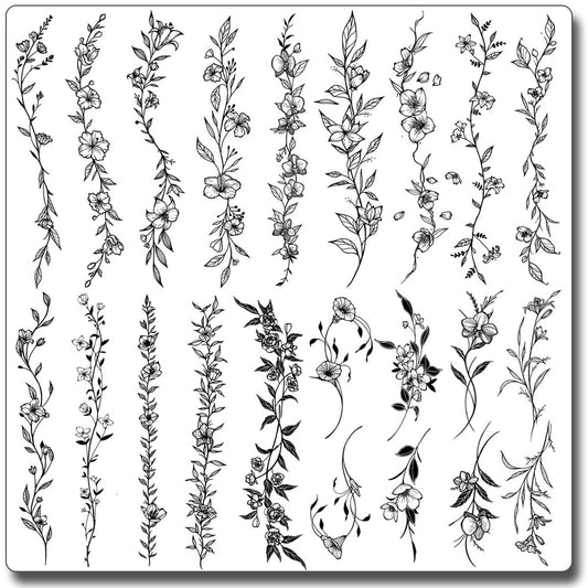CHARLENT Temporary Tattoos for Women - 49 Pcs Line Leaves Sketch Fake Tattoos - Realistic Long-Lasting Waterproof Body Art for Arm, Wrist, Leg
