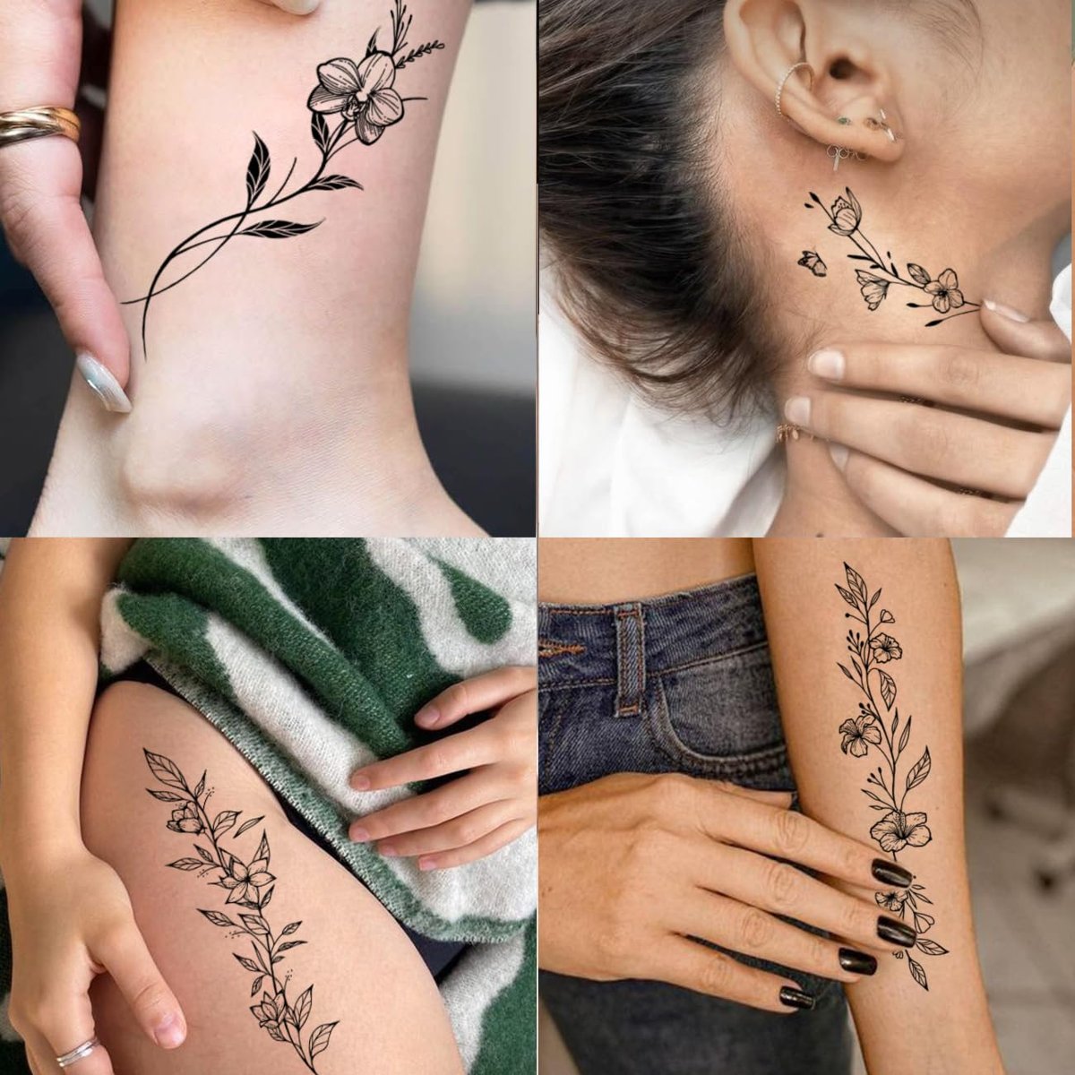 CHARLENT Temporary Tattoos for Women - 49 Pcs Line Leaves Sketch Fake Tattoos - Realistic Long-Lasting Waterproof Body Art for Arm, Wrist, Leg - görsel 9