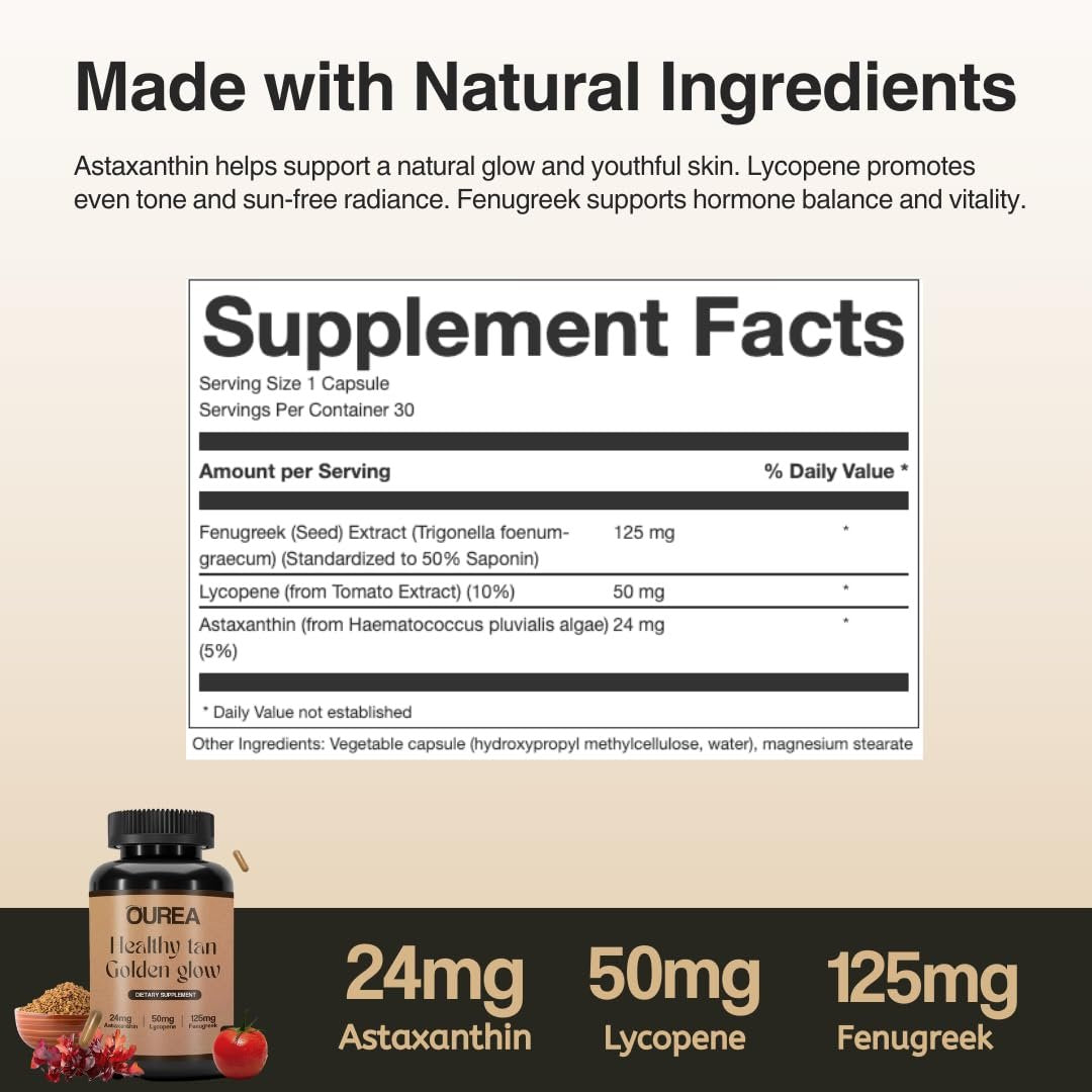 Ourea Carotenoid Golden Glow Tanning Pills – 30 Capsules | Natural Tan Supplements for Men & Women Avelisse