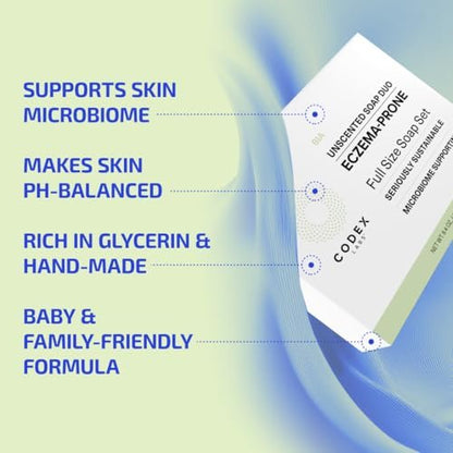 Codex Labs Eczema Soap for Kids & Adults – Unscented 2-Pack | Shea Butter, Olive Oil & Calendula | Microbiome-Supporting & pH-Balanced | Clinically Tested | 8.4 oz Total Avelisse