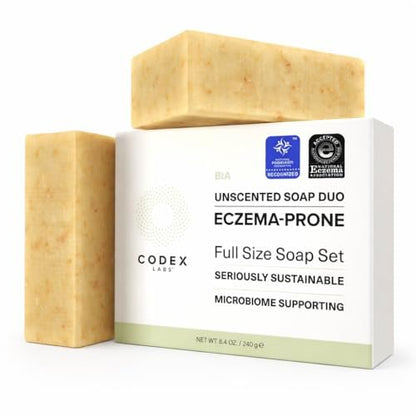 Codex Labs Eczema Soap for Kids & Adults – Unscented 2-Pack | Shea Butter, Olive Oil & Calendula | Microbiome-Supporting & pH-Balanced | Clinically Tested | 8.4 oz Total Avelisse