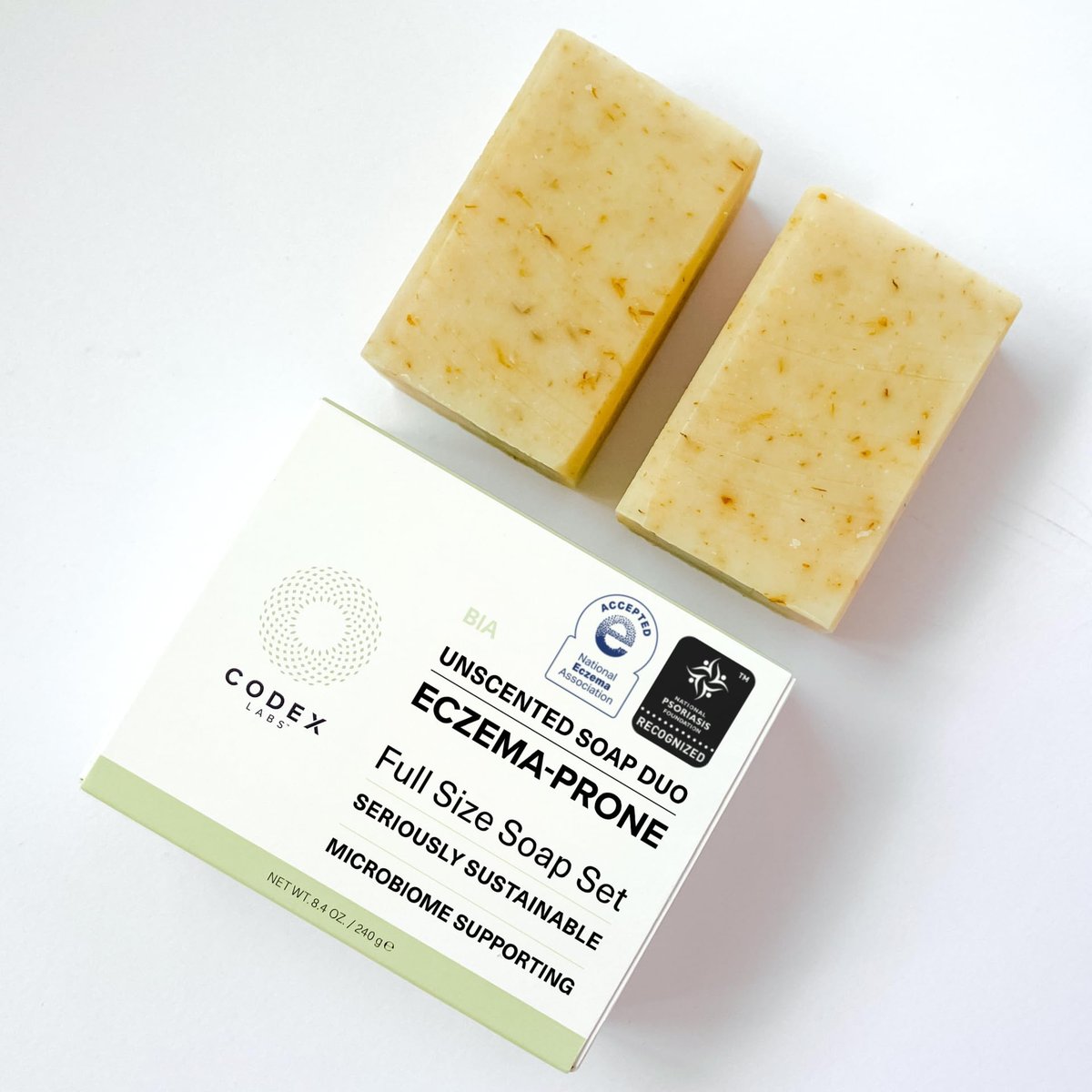 Codex Labs Eczema Soap for Kids & Adults – Unscented 2-Pack | Shea Butter, Olive Oil & Calendula | Microbiome-Supporting & pH-Balanced | Clinically Tested | 8.4 oz Total Avelisse