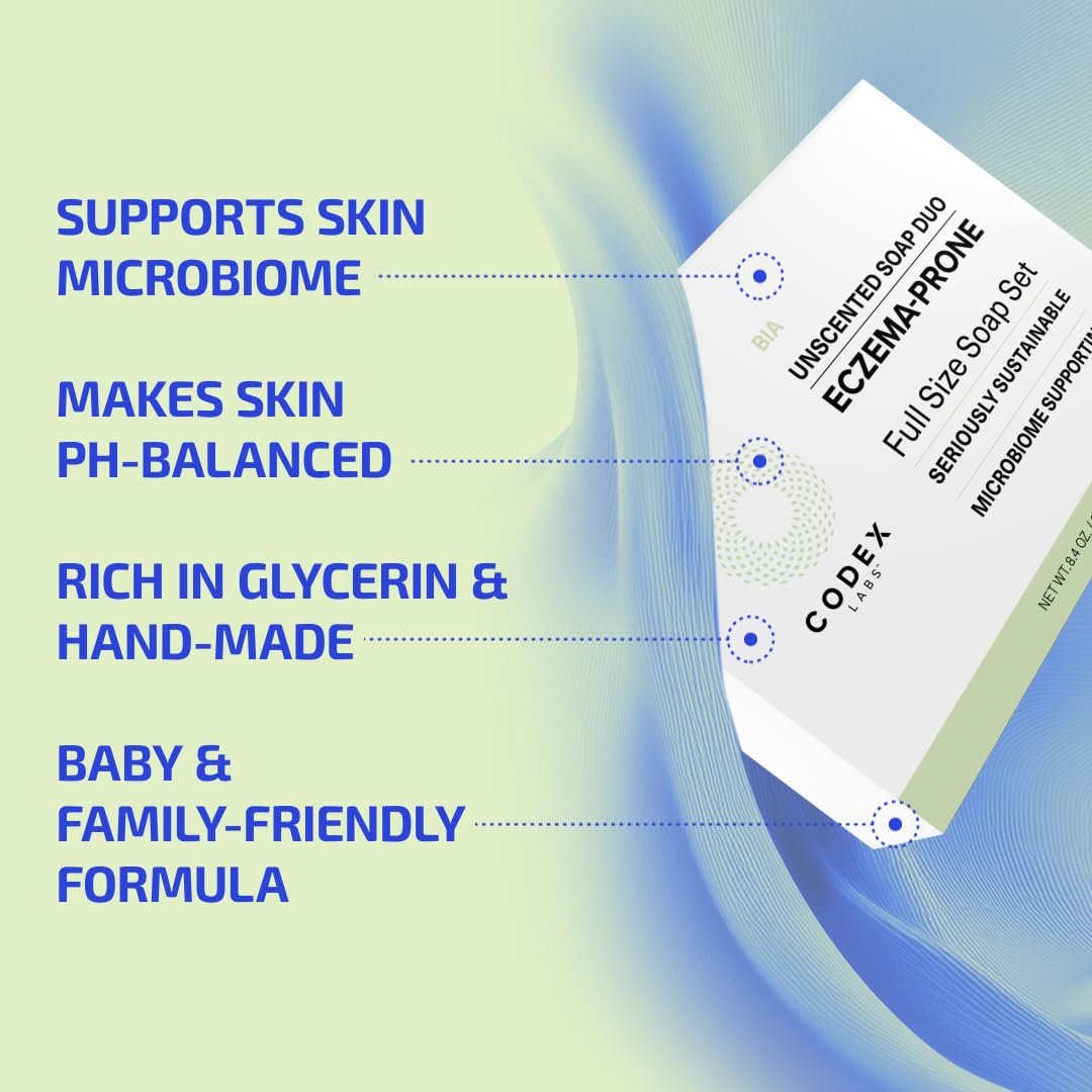 Codex Labs Eczema Soap for Kids & Adults – Unscented 2-Pack | Shea Butter, Olive Oil & Calendula | Microbiome-Supporting & pH-Balanced | Clinically Tested | 8.4 oz Total Avelisse