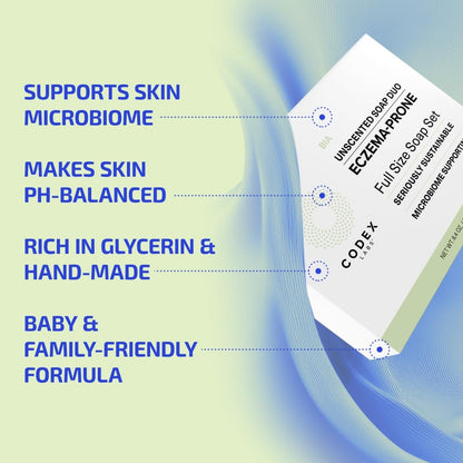 Codex Labs Eczema Soap for Kids & Adults – Unscented 2-Pack | Shea Butter, Olive Oil & Calendula | Microbiome-Supporting & pH-Balanced | Clinically Tested | 8.4 oz Total Avelisse