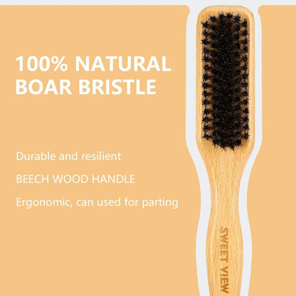 SWEET VIEW Hair Wax Stick & Boar Bristle Slick Back Hair Brush – Tame Flyaways, Frizz, Sleek Ponytails & Buns for Women