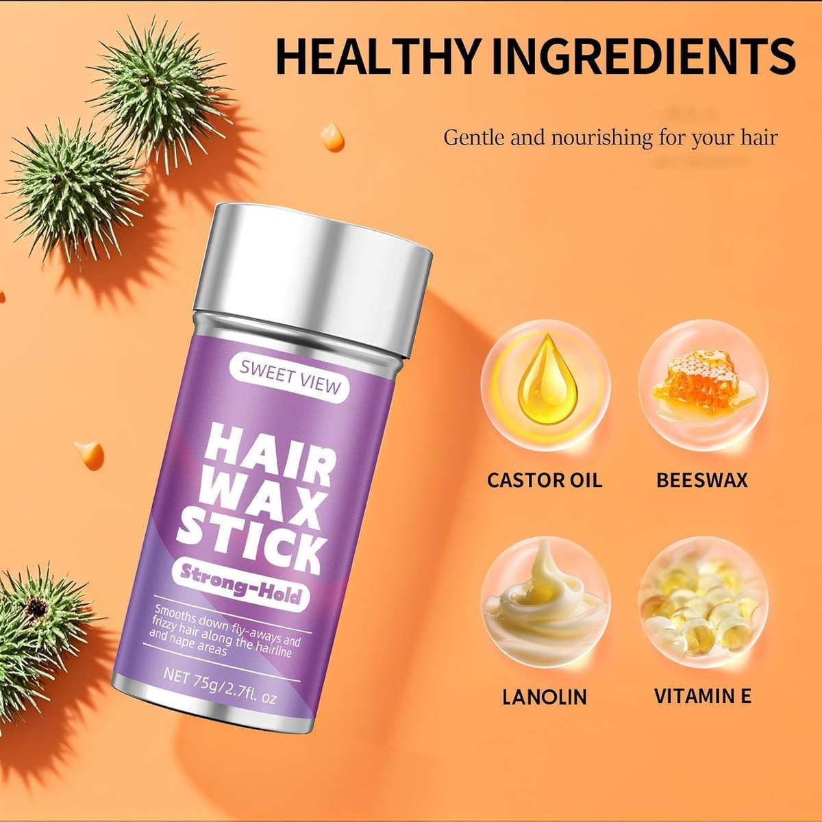 SWEET VIEW Hair Wax Stick & Boar Bristle Slick Back Hair Brush – Tame Flyaways, Frizz, Sleek Ponytails & Buns for Women - görsel 3