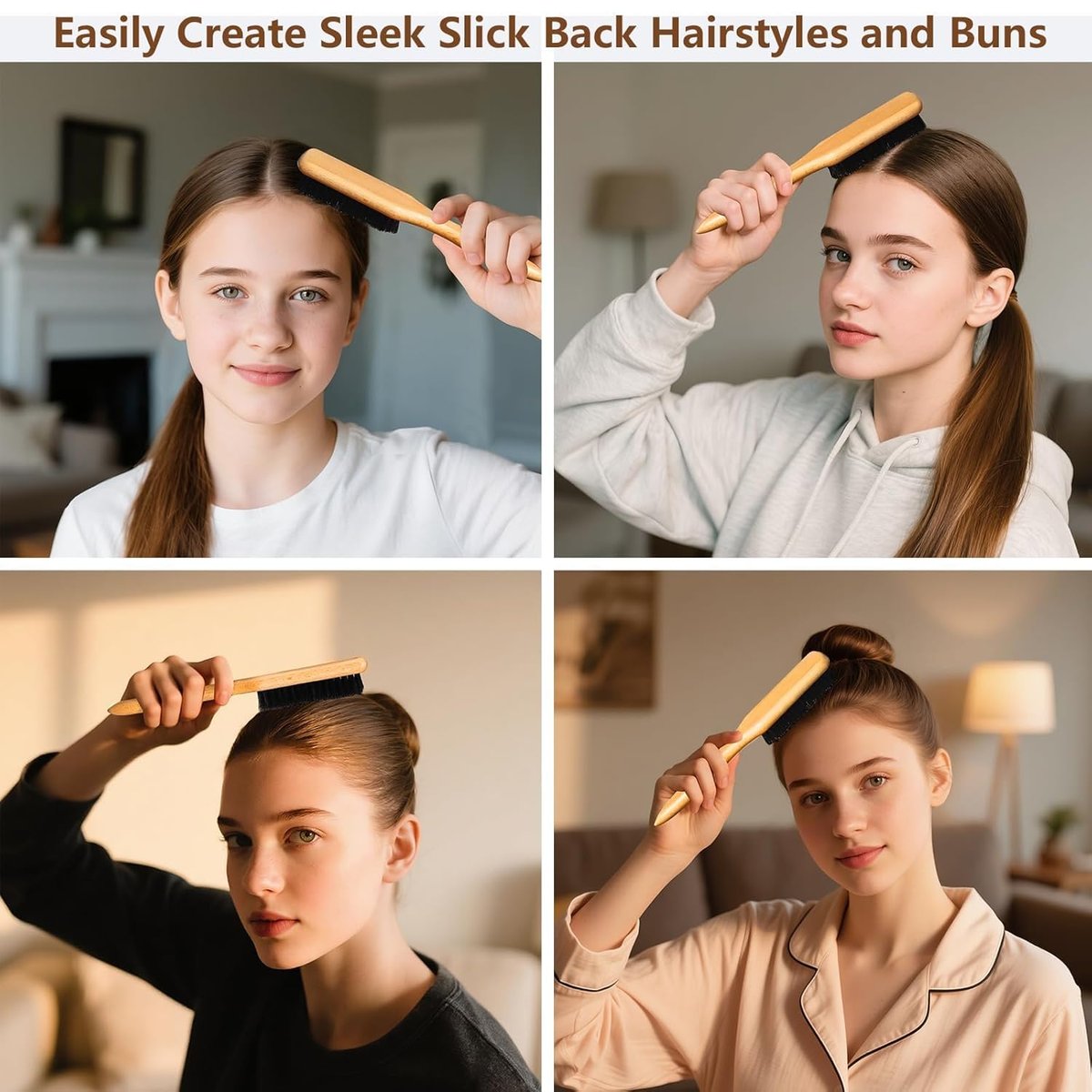SWEET VIEW Hair Wax Stick & Boar Bristle Slick Back Hair Brush – Tame Flyaways, Frizz, Sleek Ponytails & Buns for Women - görsel 11