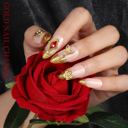Teenitor Gold Nail Charms Set – Flatback Pearls, 3D Gems, Heart Star Cross Charms for Nail Art Design