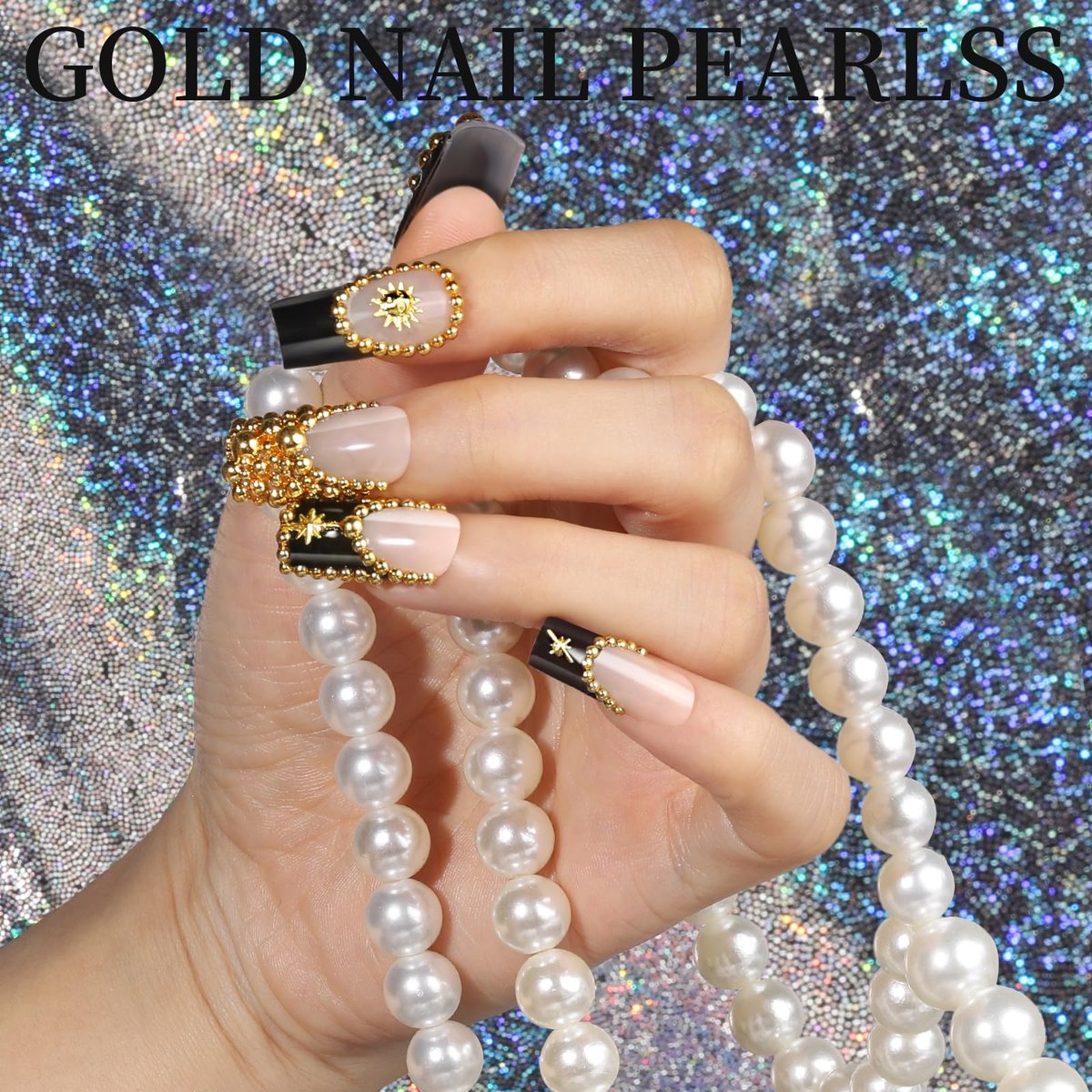 Teenitor Gold Nail Charms Set – Flatback Pearls, 3D Gems, Heart Star Cross Charms for Nail Art Design - görsel 11