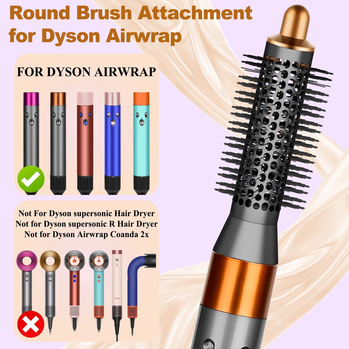 YTCHYYSK Small Round Volumizing Brush Attachment for Dyson Airwrap HS01 HS05 HS08 - 20mm Tiny Round Brush for Short Hair, Bangs, Defined Bouncy Curls (Gold) Avelisse