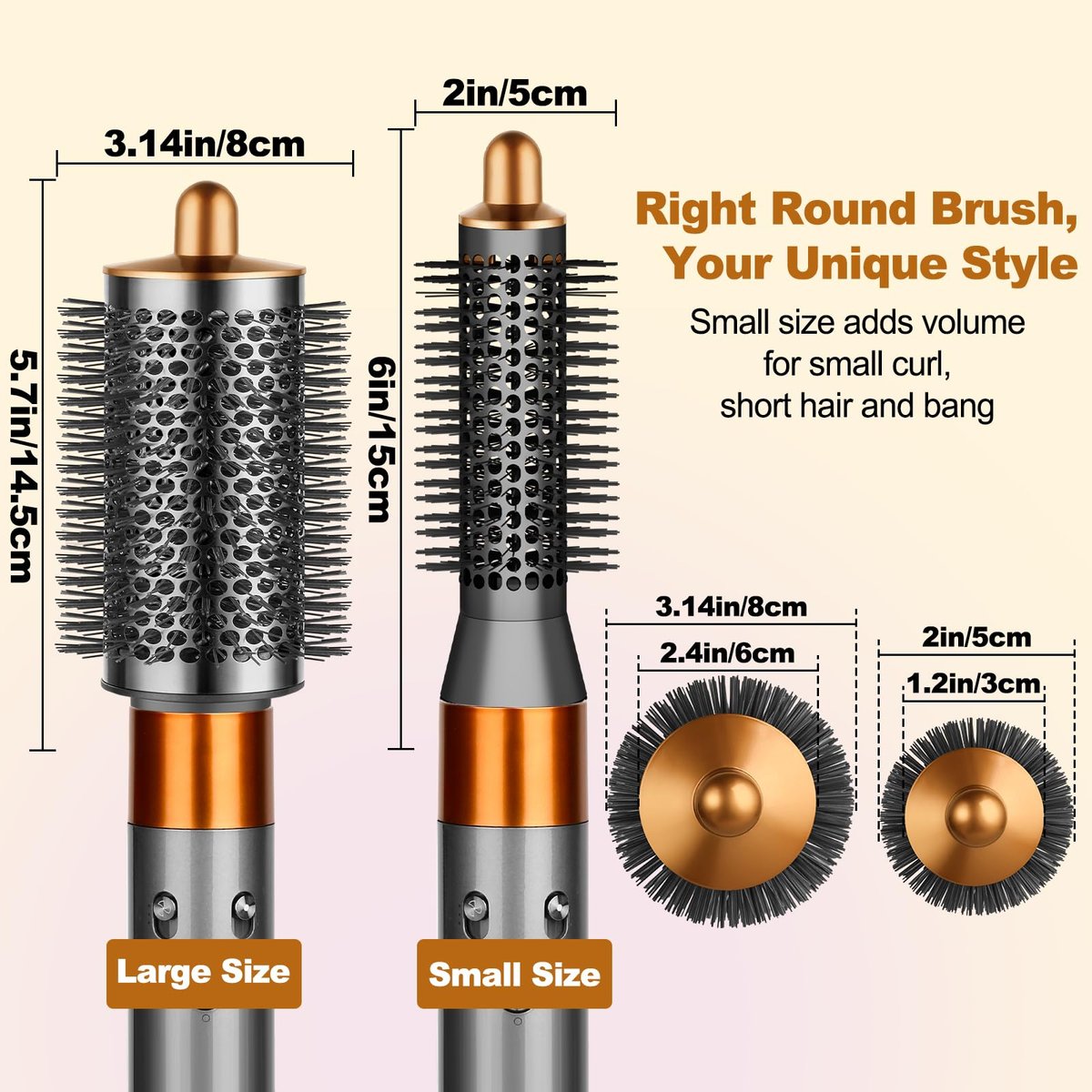 YTCHYYSK Small Round Volumizing Brush Attachment for Dyson Airwrap HS01 HS05 HS08 - 20mm Tiny Round Brush for Short Hair, Bangs, Defined Bouncy Curls (Gold) Avelisse