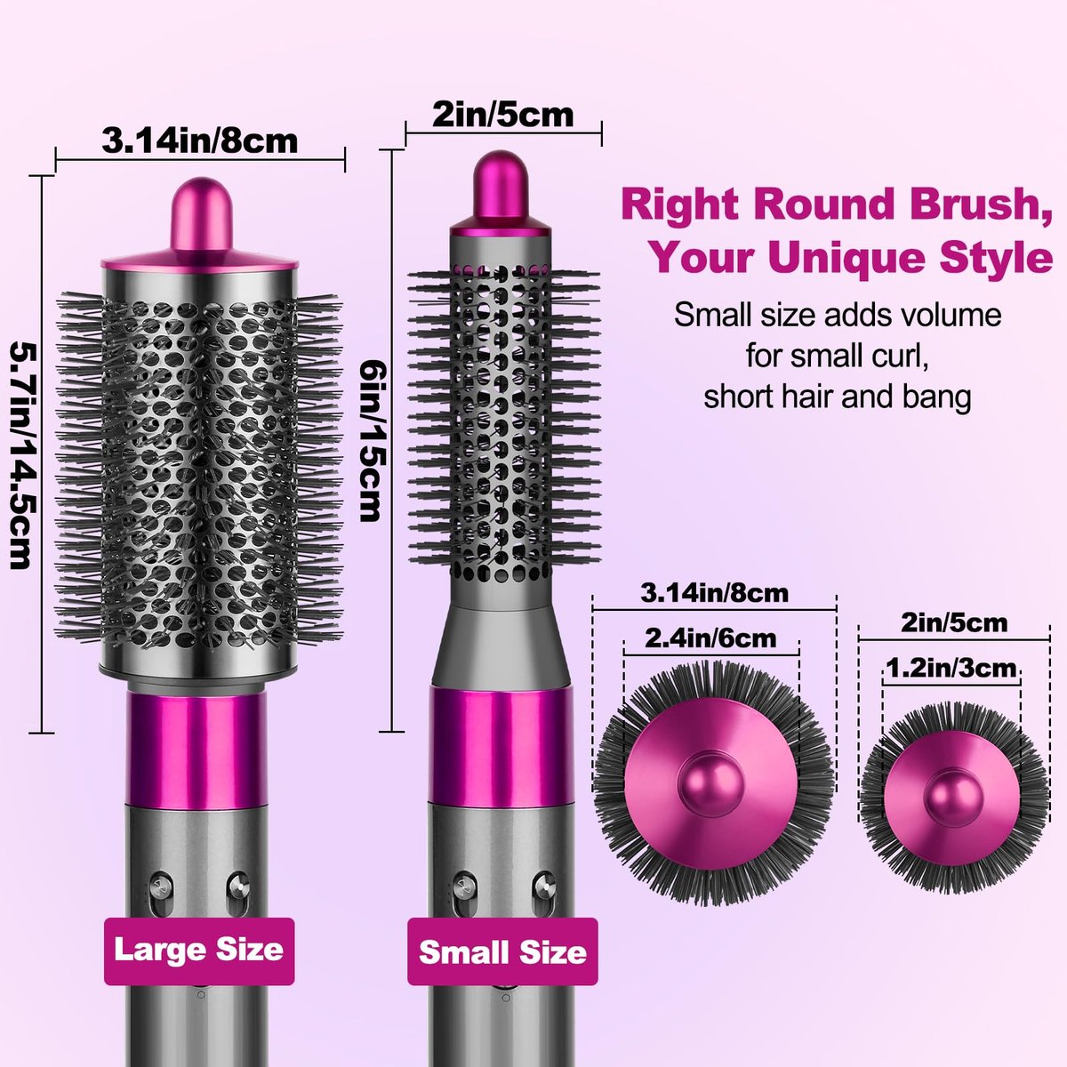 YTCHYYSK 20mm Small Round Volumizing Brush Attachment for Dyson Airwrap HS01 HS05 HS08 – Tiny Round Brush for Bangs, Short Hair, Defined Bouncy Curls (Rose) Avelisse