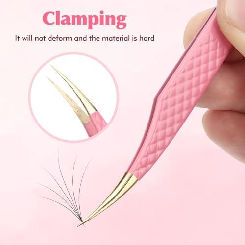 2-Piece Professional Lash Tweezers Set – Bent & Straight Tip Precision Stainless Steel Tweezers for Eyelash Extensions, Non-Slip Grip (Pink) - görsel 12