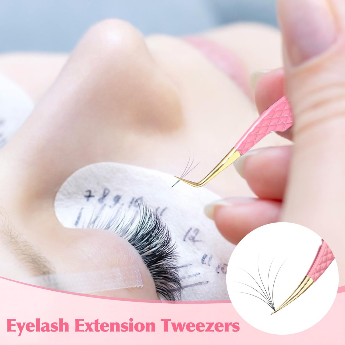 2-Piece Professional Lash Tweezers Set – Bent & Straight Tip Precision Stainless Steel Tweezers for Eyelash Extensions, Non-Slip Grip (Pink) - görsel 5