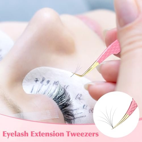2-Piece Professional Lash Tweezers Set – Bent & Straight Tip Precision Stainless Steel Tweezers for Eyelash Extensions, Non-Slip Grip (Pink) - görsel 6