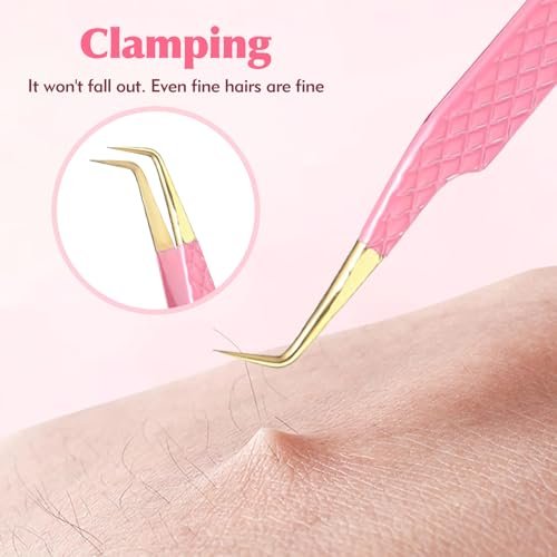 2-Piece Professional Lash Tweezers Set – Bent & Straight Tip Precision Stainless Steel Tweezers for Eyelash Extensions, Non-Slip Grip (Pink) - görsel 10