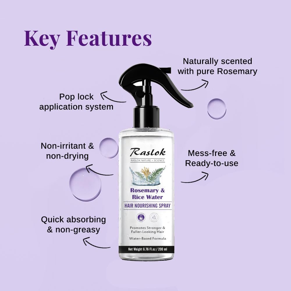 Raslok Nature+Science Rosemary & Rice Water Hair Spray – 100% Natural Extracts, Lightweight & Non-Greasy, 6.76 fl oz - görsel 3