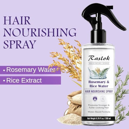 Raslok Nature+Science Rosemary & Rice Water Hair Spray – 100% Natural Extracts, Lightweight & Non-Greasy, 6.76 fl oz