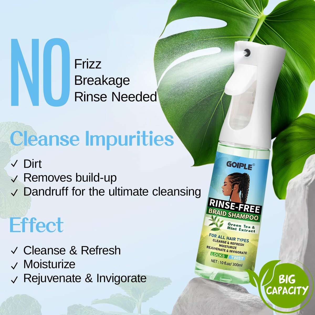 10 FL OZ Rinse-Free Shampoo for Braids, Locs, Twists, Weaves & Dreadlocks – No Water Dry Spray for Buildup, Odor, Itch & Flakes, No Residue, Chemical Free Avelisse