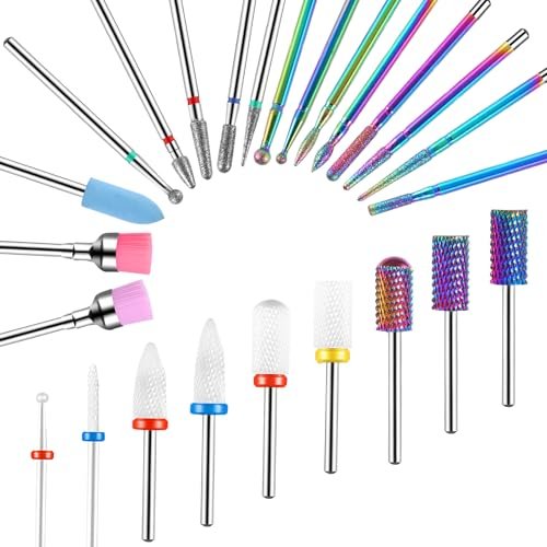 Cellentool 25Pcs Nail Drill Bits Set - 3/32 Inch Tungsten Carbide & Ceramic Bits for Acrylic, Gel, Cuticle Removal - Manicure & Pedicure Efile Accessories Avelisse