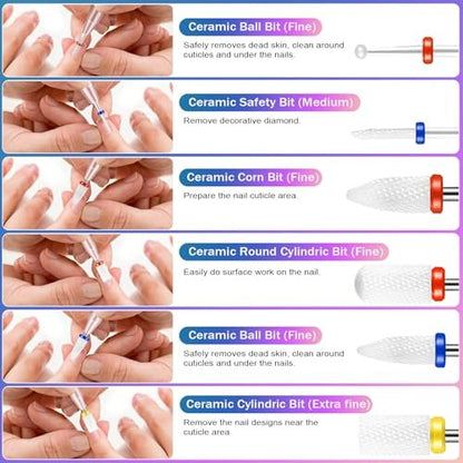 Cellentool 25Pcs Nail Drill Bits Set - 3/32 Inch Tungsten Carbide & Ceramic Bits for Acrylic, Gel, Cuticle Removal - Manicure & Pedicure Efile Accessories Avelisse
