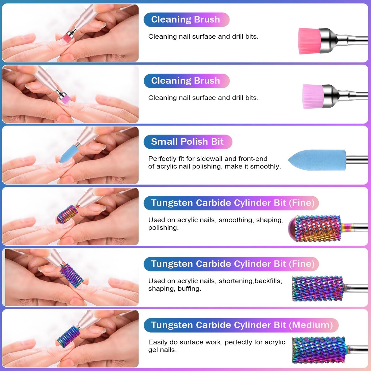 Cellentool 25Pcs Nail Drill Bits Set - 3/32 Inch Tungsten Carbide & Ceramic Bits for Acrylic, Gel, Cuticle Removal - Manicure & Pedicure Efile Accessories Avelisse