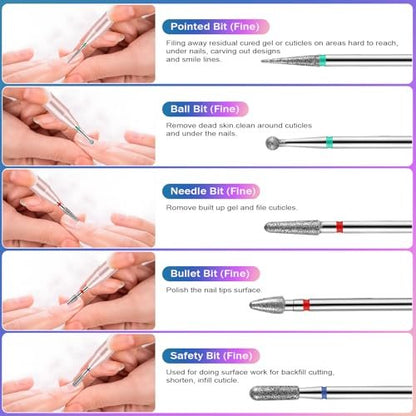 Cellentool 25Pcs Nail Drill Bits Set - 3/32 Inch Tungsten Carbide & Ceramic Bits for Acrylic, Gel, Cuticle Removal - Manicure & Pedicure Efile Accessories Avelisse
