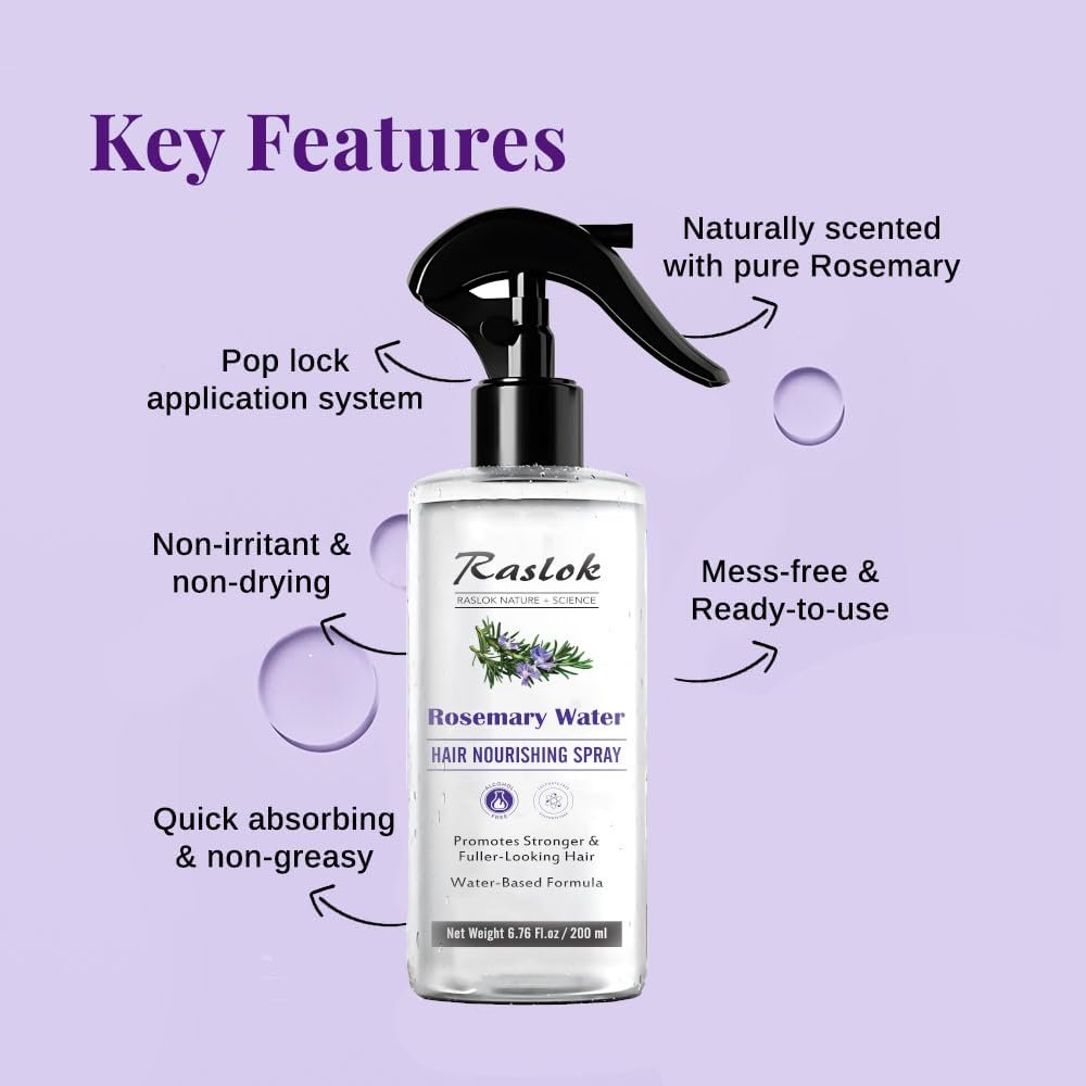 Raslok Nature+Science Rosemary Water Hair Spray | Nourishment for Fuller-Looking Hair | 100% Natural Extracts | Lightweight, Non-Greasy Formula | 6.76 fl oz (200 ml) - görsel 3